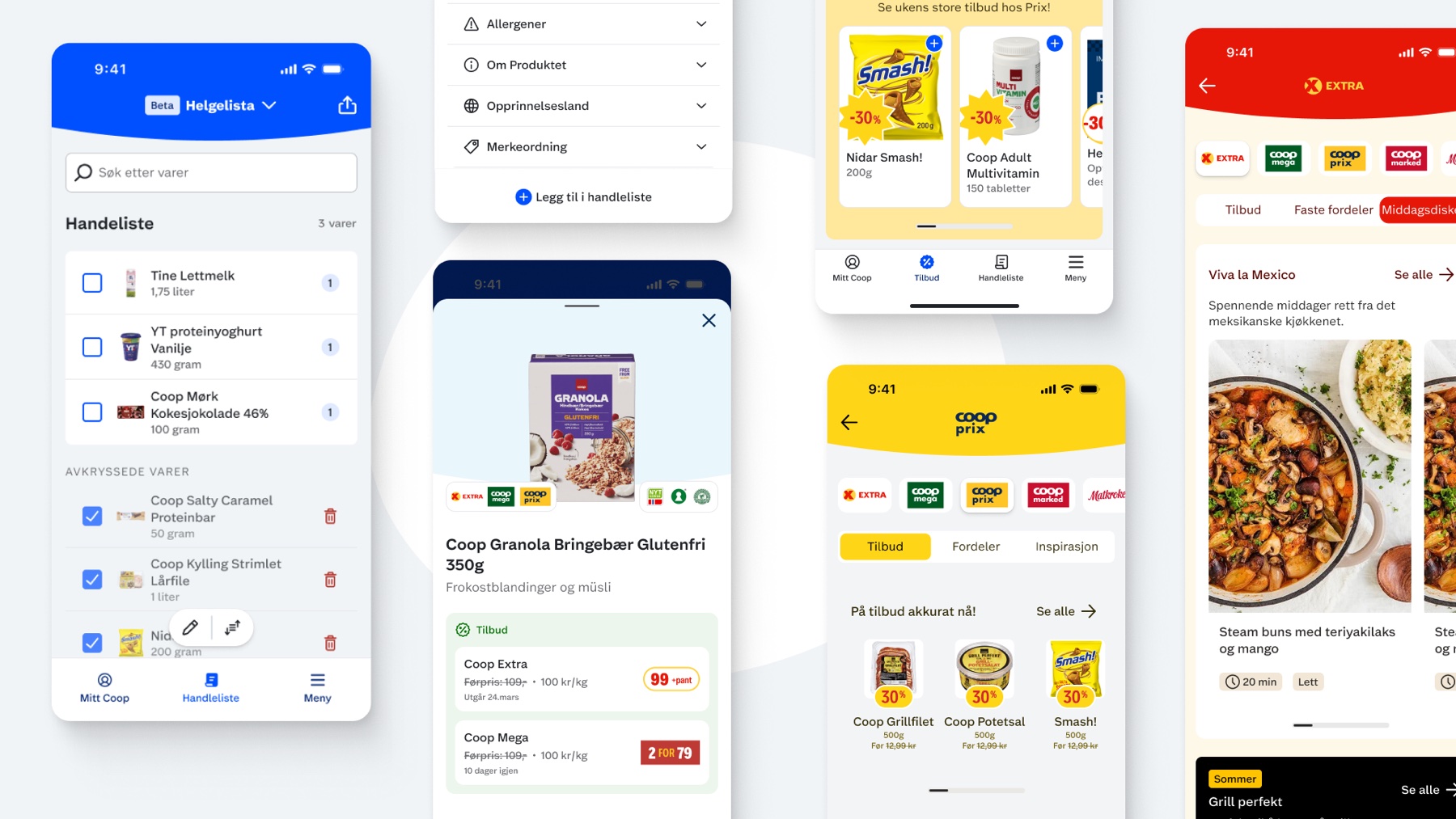 Coop-appen — handleliste, produktside og tilbud