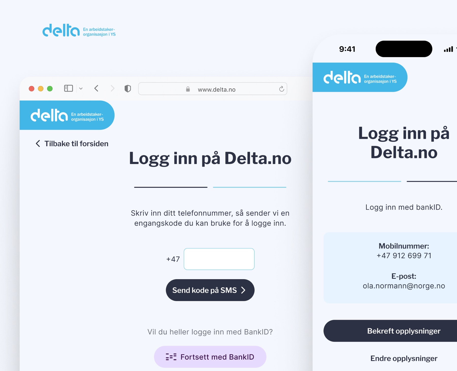 Delta.no innloggingsflyt